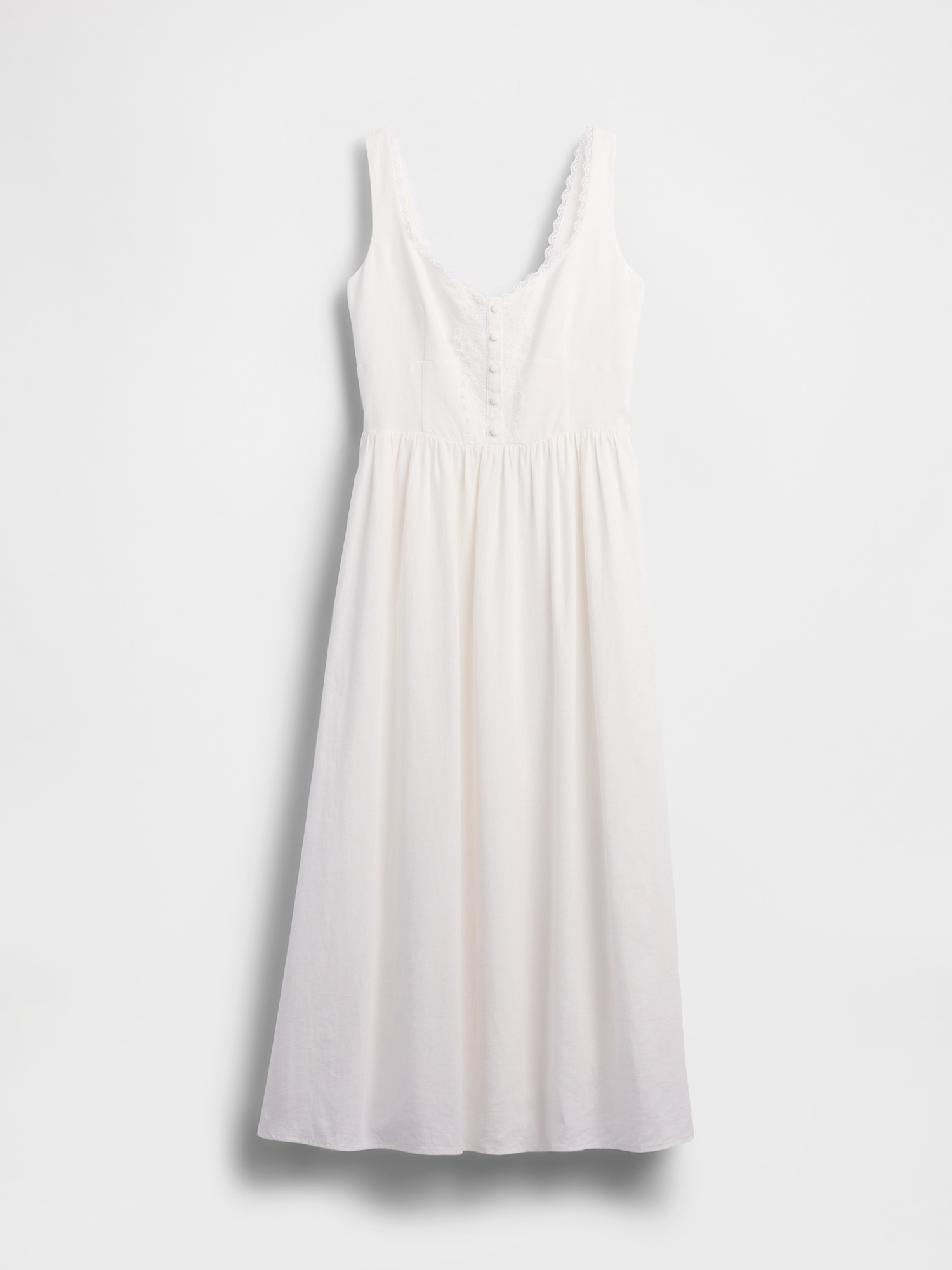 Женское платье Gap Linen-Blend Lace-Inset Maxi, цвет: Молочный белый — фото 4