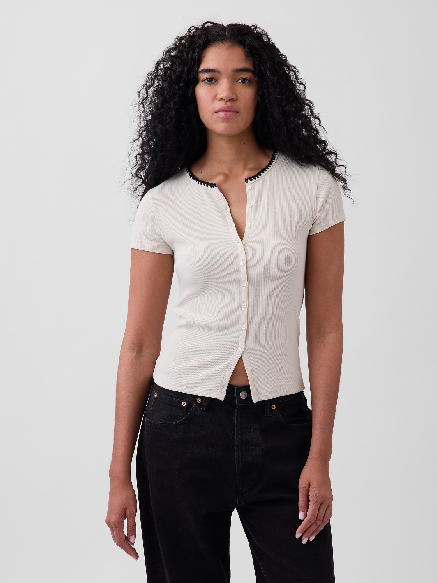 Modern Rib Button-Front Crew T-Shirt