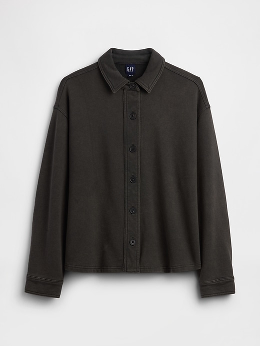 French Terry Oversized Button-Front Shirt