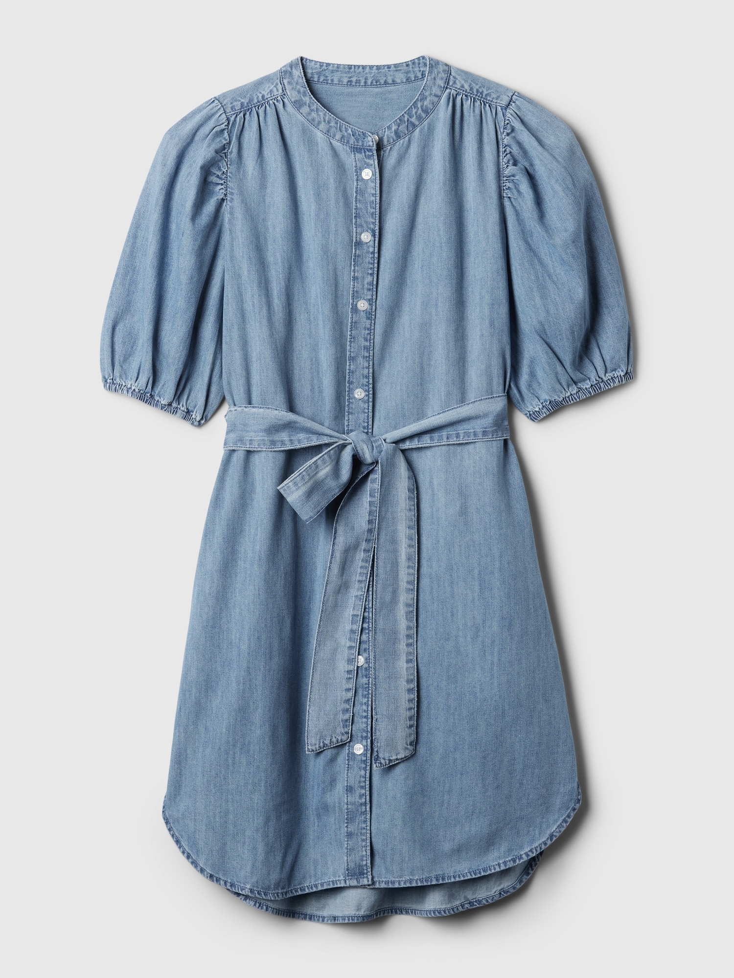 Puff-Sleeve Denim Mini Dress