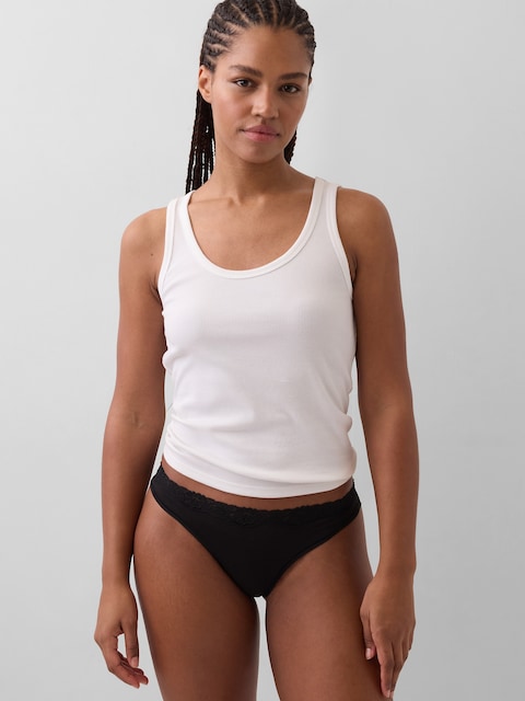 Organic Stretch Cotton Lace-Trim Thong