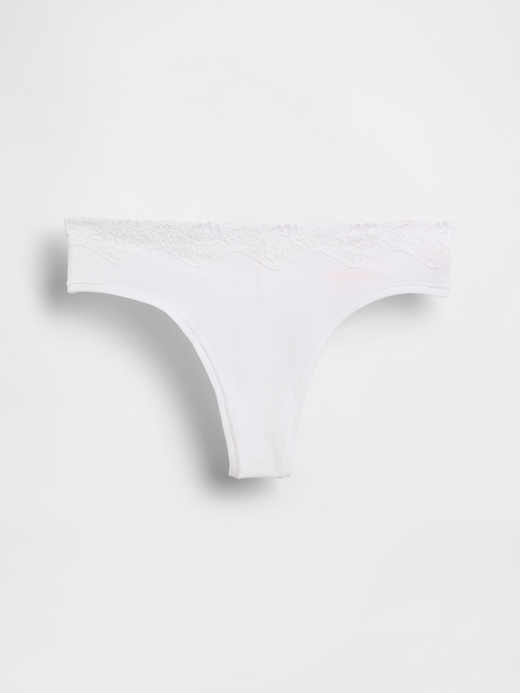 Image number 4 showing, Organic Stretch Cotton Lace-Trim Thong