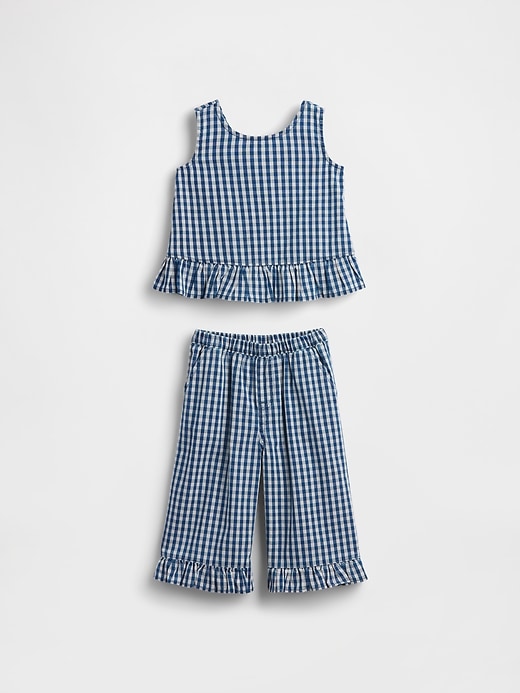 Image number 2 showing, Baby & Toddler Gingham Denim Ruffle-Hem Outfit Set