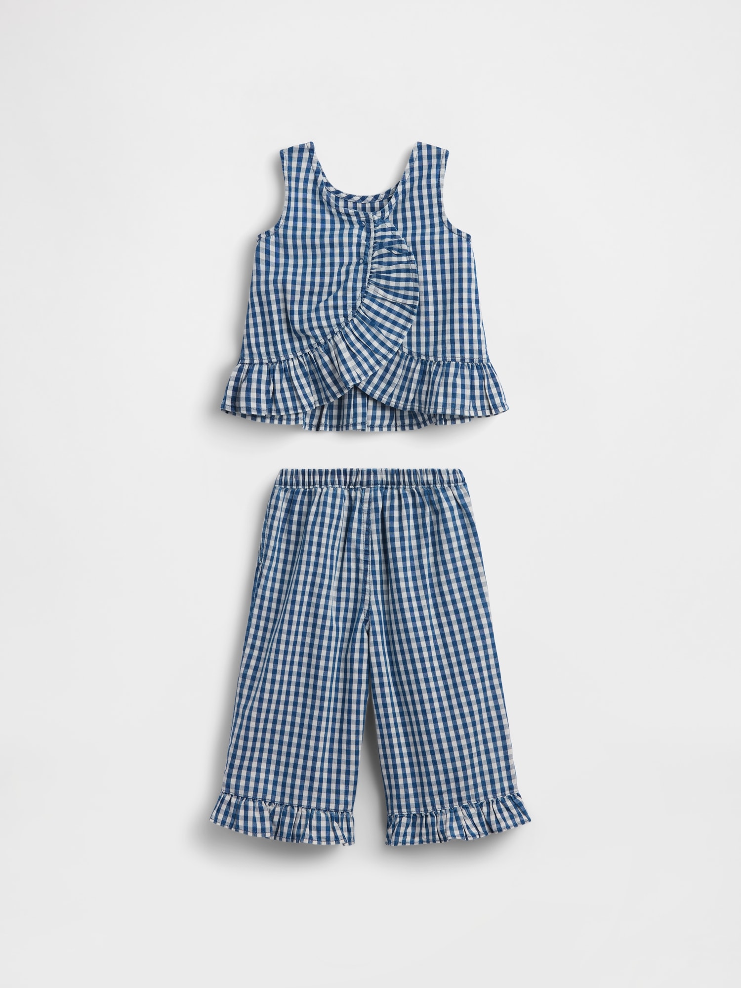 Baby & Toddler Gingham Denim Ruffle-Hem Outfit Set