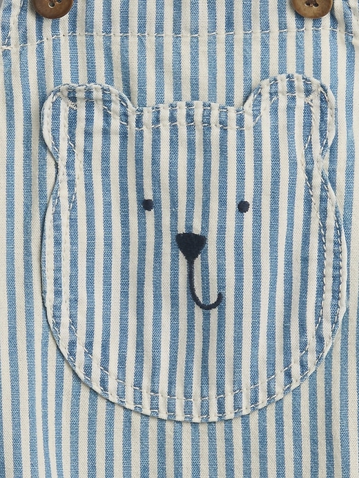 Image number 3 showing, Baby Denim Stripe Bear Pocket Bubble Bodysuit
