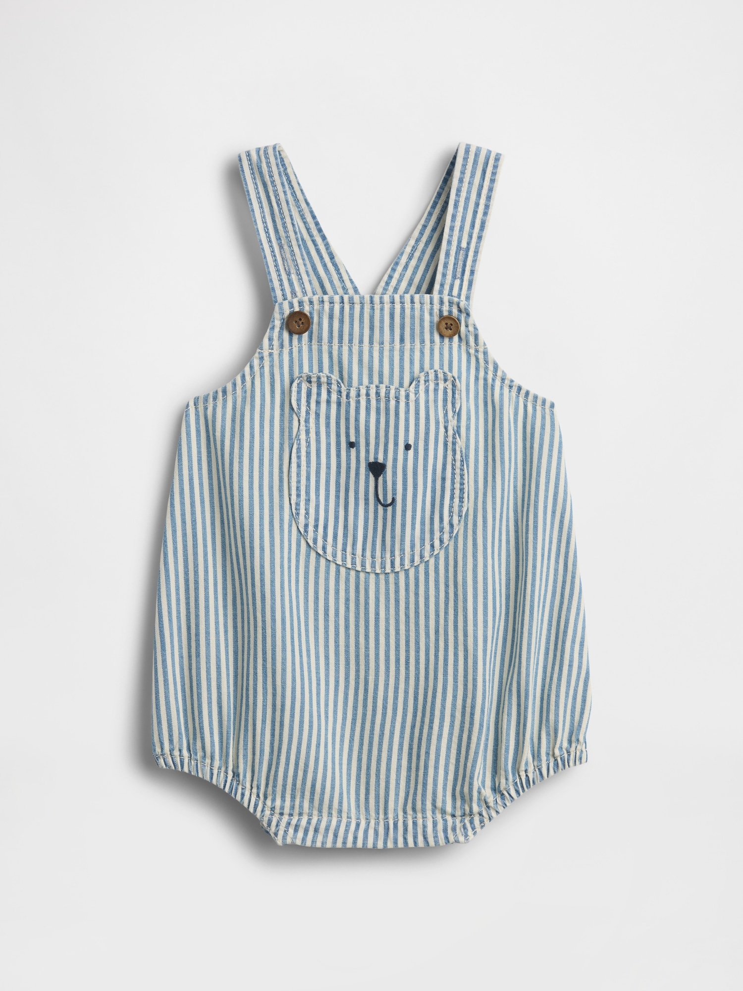 Baby Denim Stripe Bear Pocket Bubble Bodysuit