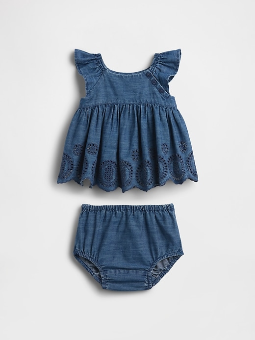 Image number 1 showing, Baby Denim Eyelet Outfit Set
