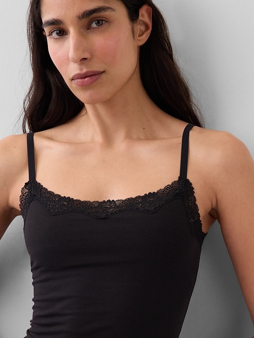 Image number 3 showing, Organic Stretch Cotton Lace-Trim Cami