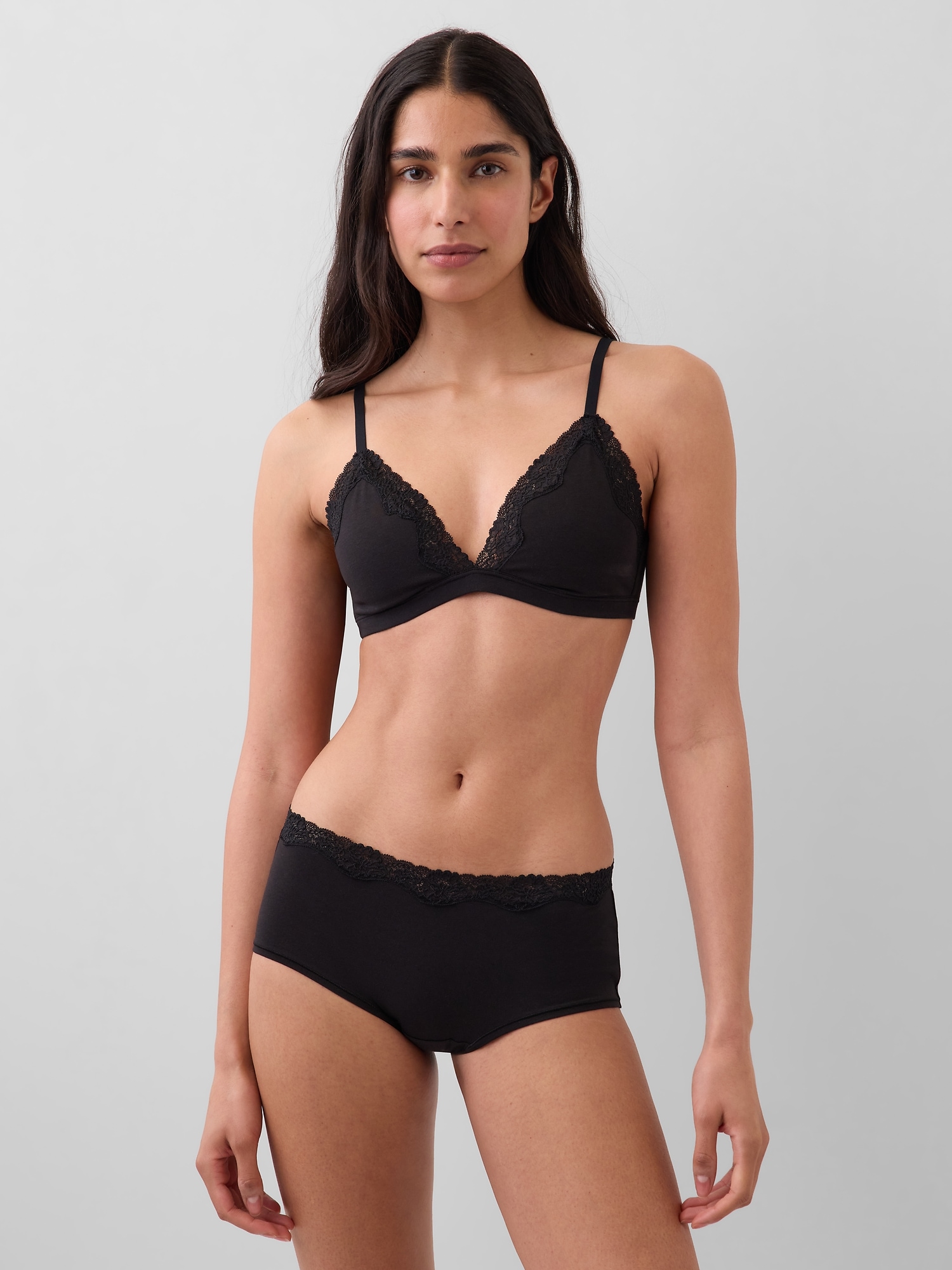 Organic Stretch Cotton Lace-Trim Triangle Bra
