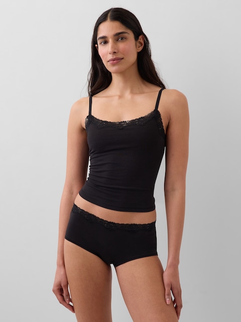 Organic Stretch Cotton Lace-Trim Shelf-Bra Cami