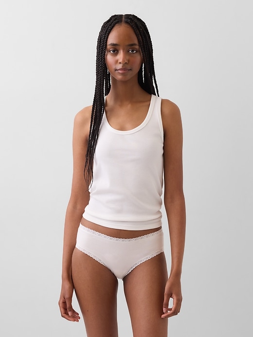 Image number 1 showing, Organic Stretch Cotton Lace-Trim Hipster