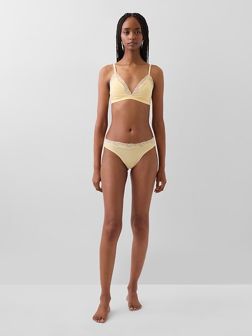 Image number 3 showing, Organic Stretch Cotton Lace-Trim Thong