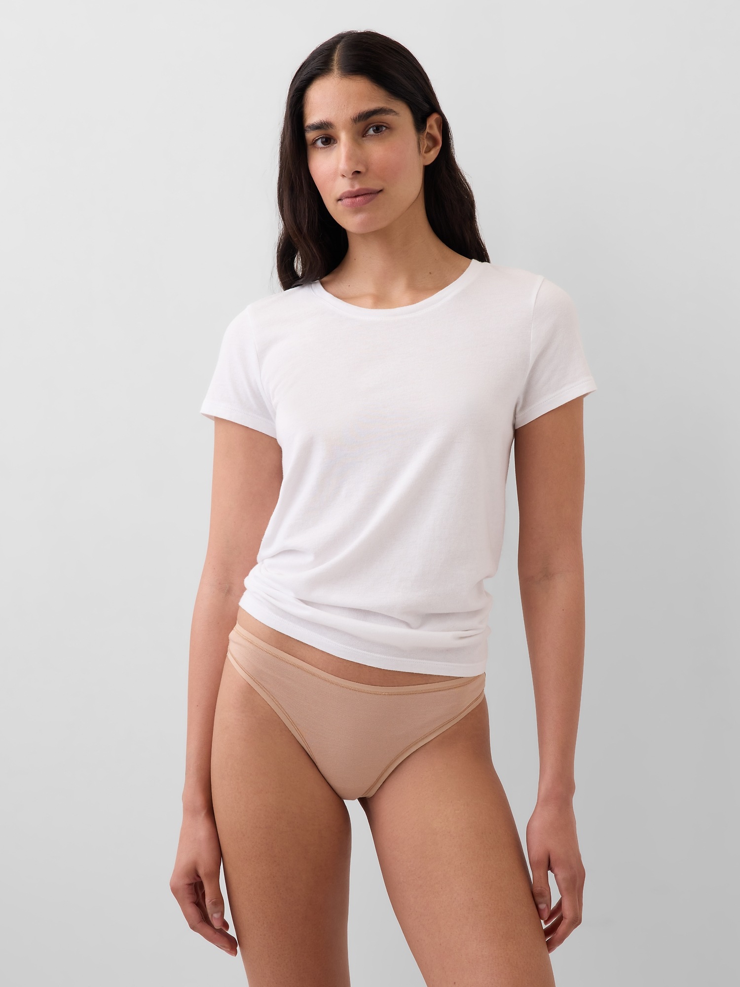 Трусы-стринги Organic, кружевная отделка, хлопок-стрейч — Gap, цвет: Бежевый