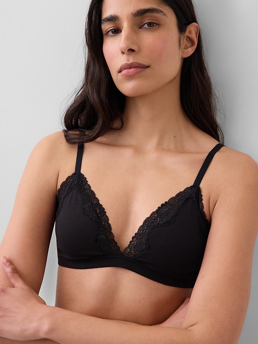 Image number 3 showing, Organic Stretch Cotton Lace-Trim Triangle Bra