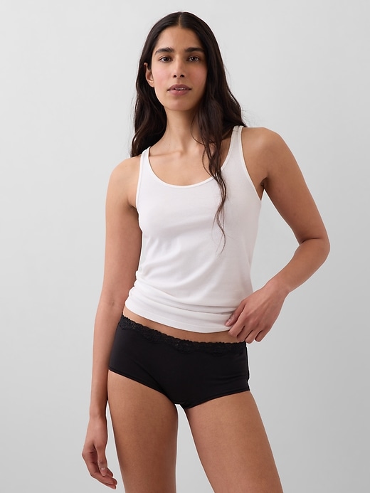 Image number 1 showing, Organic Stretch Cotton Lace-Trim Shorty