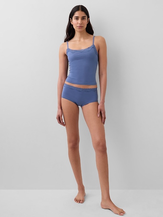 Image number 3 showing, Organic Stretch Cotton Lace-Trim Shorty