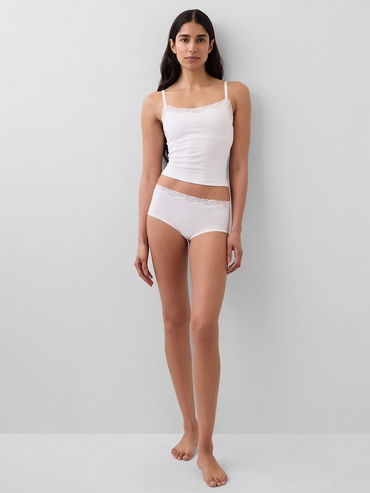 Image number 3 showing, Organic Stretch Cotton Lace-Trim Shorty