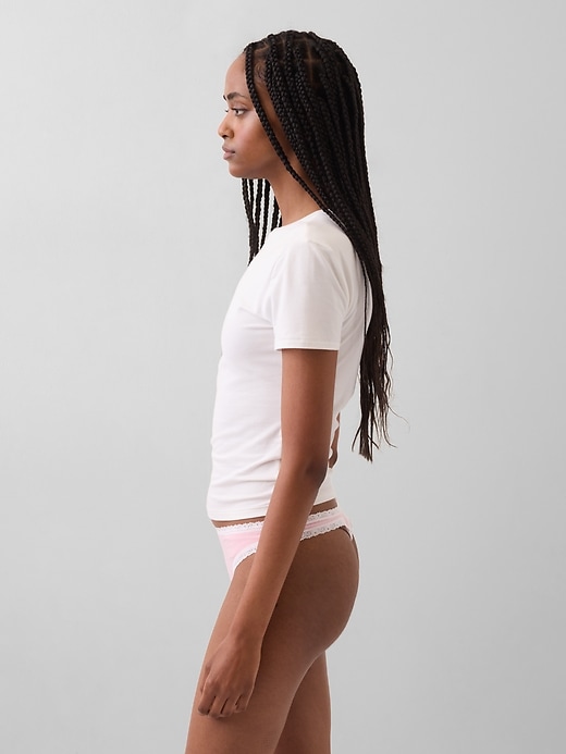 Image number 2 showing, Organic Stretch Cotton Lace-Trim Thong