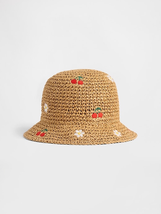 Image number 1 showing, Baby & Toddler Embroidered Crochet Straw Hat