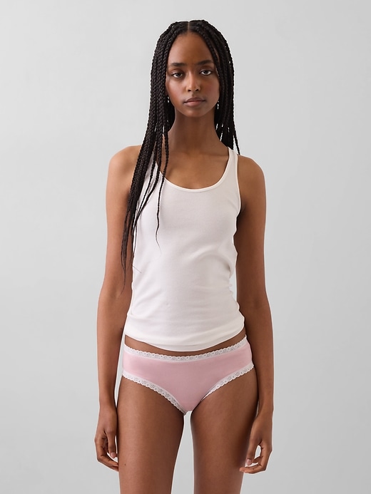 Image number 1 showing, Organic Stretch Cotton Lace-Trim Hipster