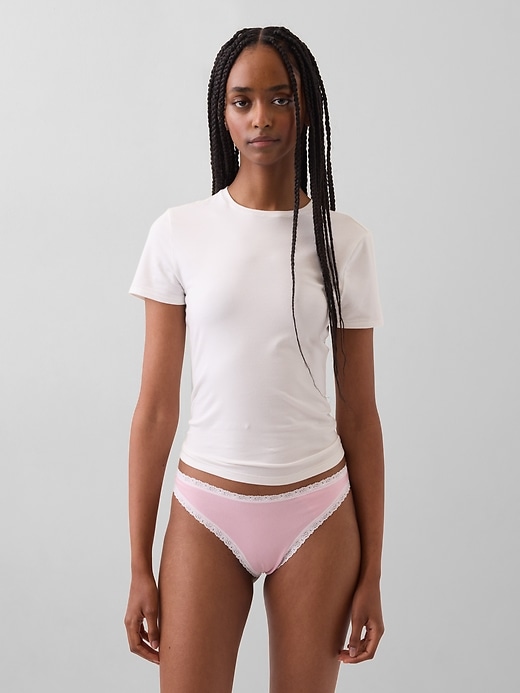 Image number 1 showing, Organic Stretch Cotton Lace-Trim Thong