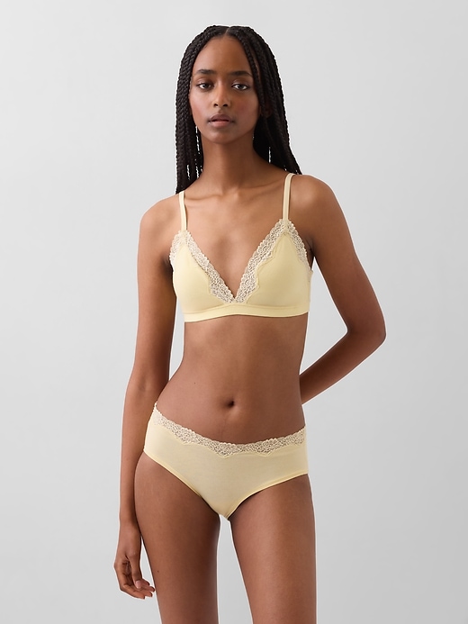 Image number 1 showing, Organic Stretch Cotton Lace-Trim Triangle Bra