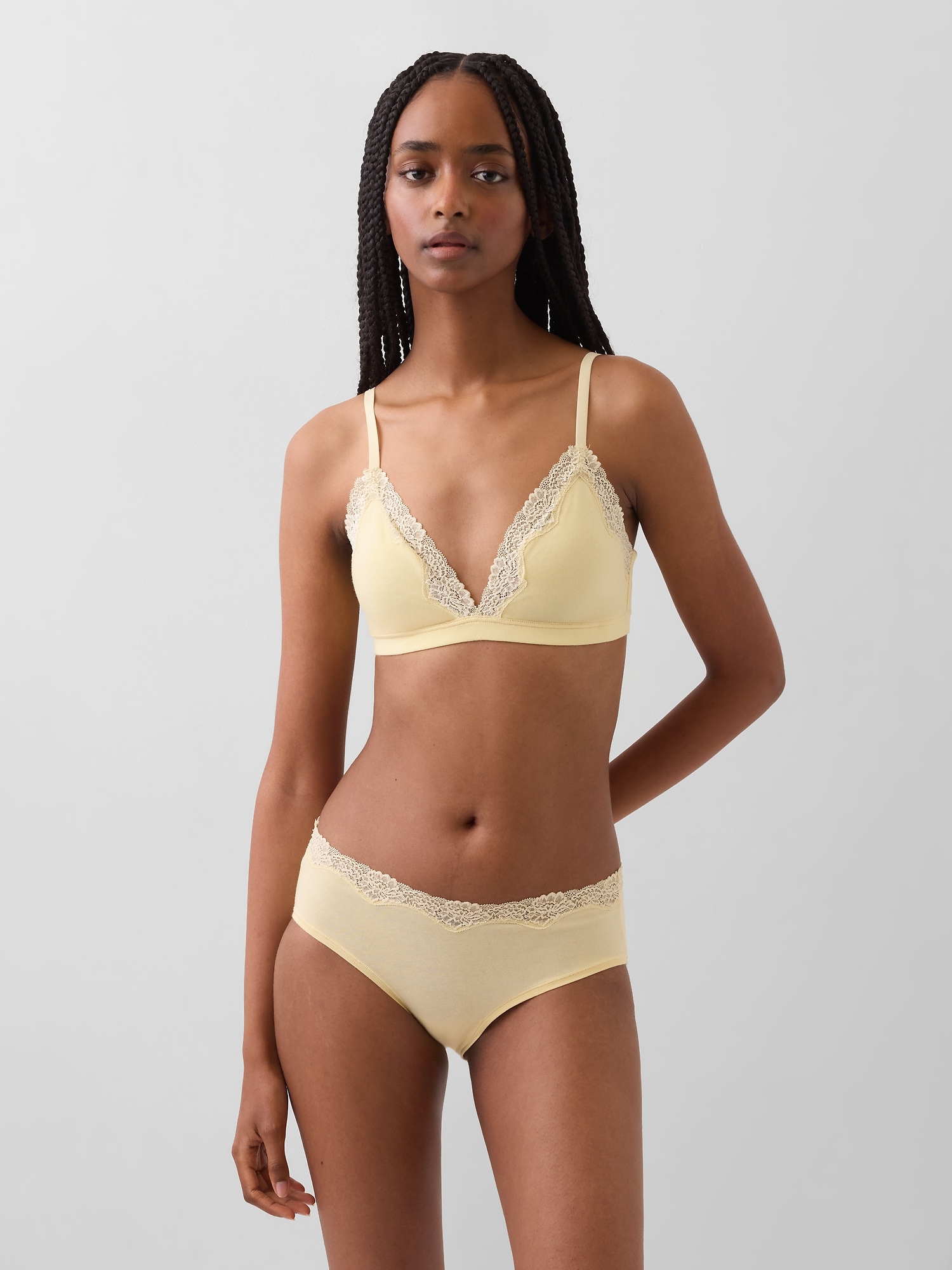 Organic Stretch Cotton Lace-Trim Triangle Bra