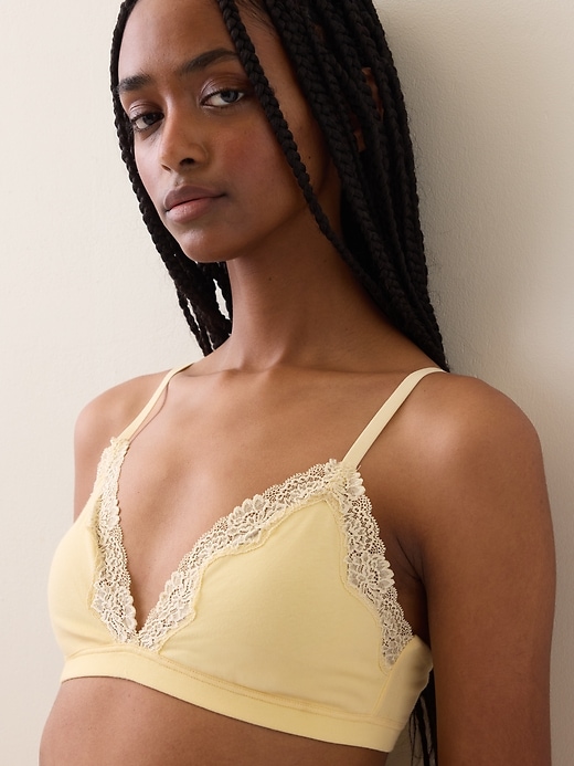Image number 3 showing, Organic Stretch Cotton Lace-Trim Triangle Bra