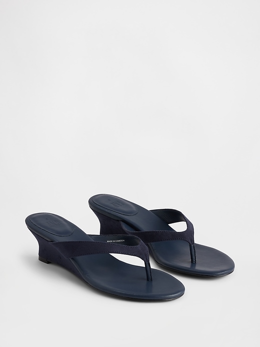 Image number 2 showing, Vegan Leather Wedge Thong Sandals