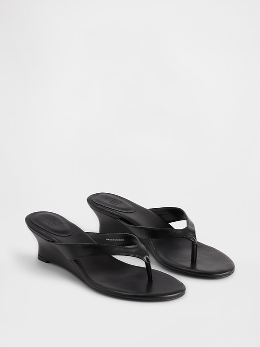 Image number 2 showing, Vegan Leather Wedge Thong Sandals