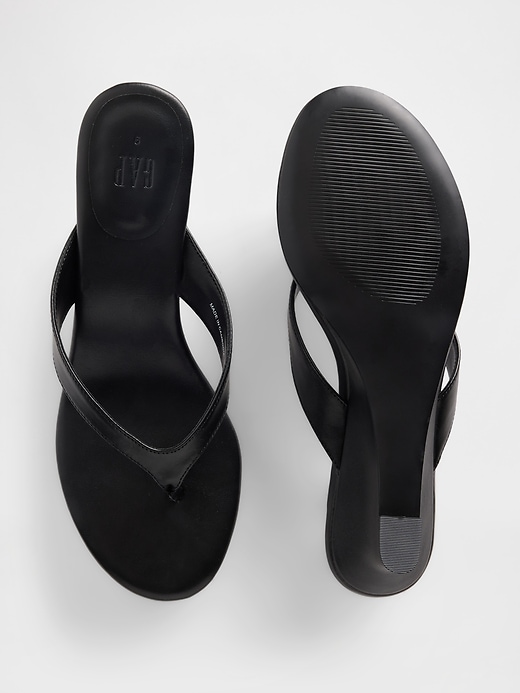Image number 3 showing, Vegan Leather Wedge Thong Sandals