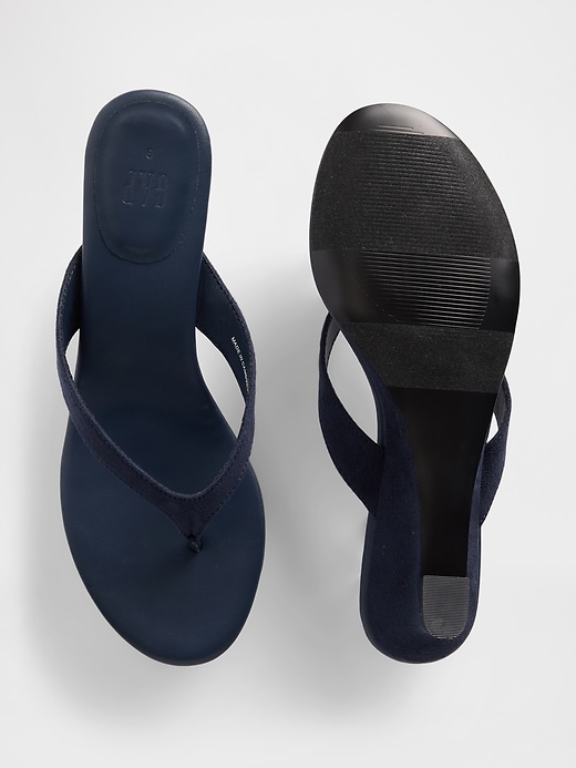 Image number 3 showing, Vegan Leather Wedge Thong Sandals