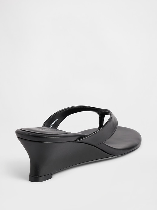 Image number 4 showing, Vegan Leather Wedge Thong Sandals