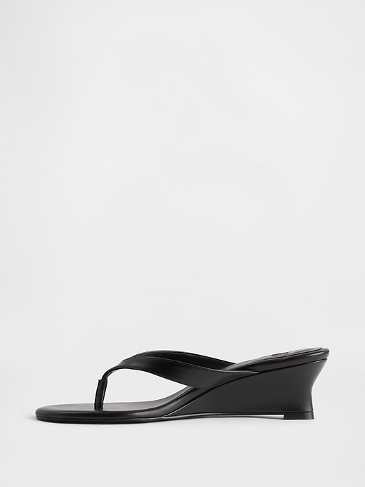 Image number 5 showing, Vegan Leather Wedge Thong Sandals