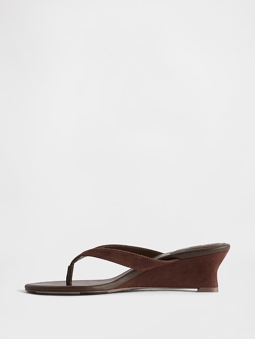 Image number 5 showing, Vegan Leather Wedge Thong Sandals