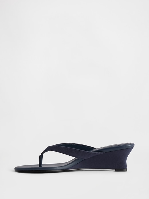 Image number 5 showing, Vegan Leather Wedge Thong Sandals