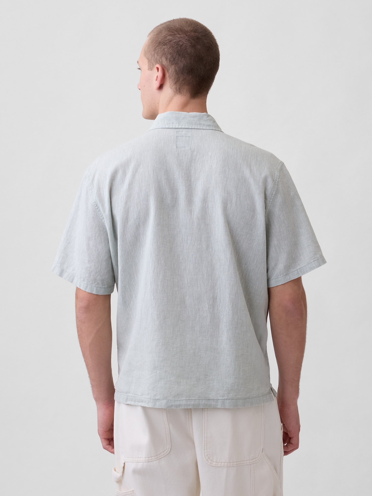 Linen-Cotton Relaxed Straight-Hem Shirt
