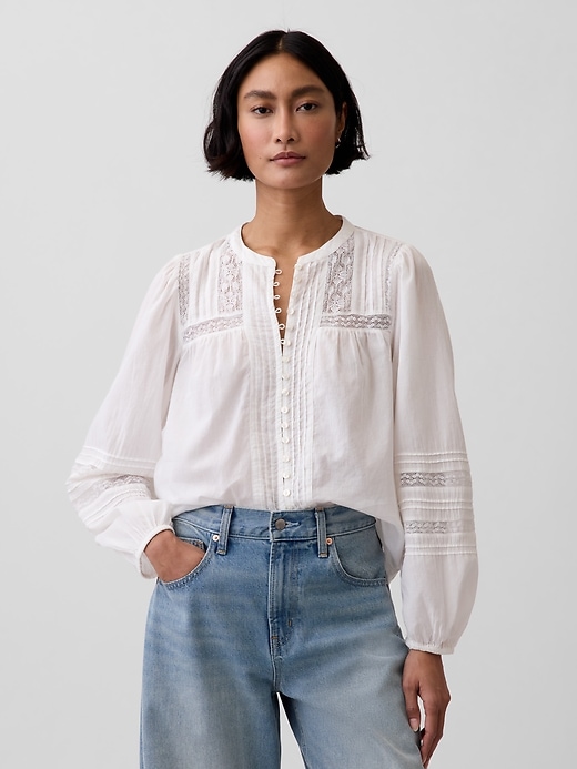 Lace-Trim Pintuck Top
