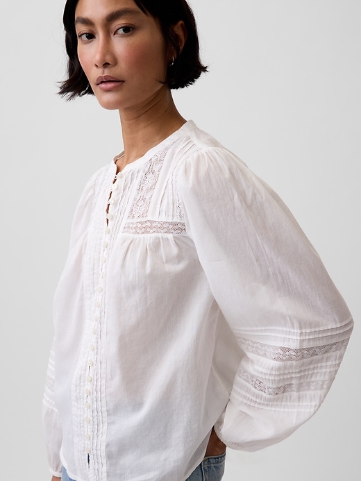 Image number 4 showing, Lace-Trim Pintuck Top