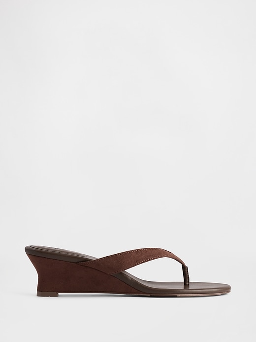 Image number 1 showing, Vegan Leather Wedge Thong Sandals