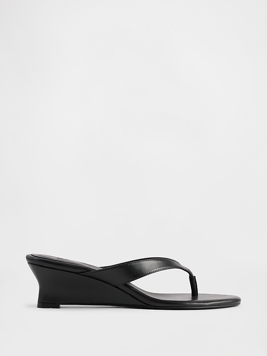 Image number 1 showing, Vegan Leather Wedge Thong Sandals