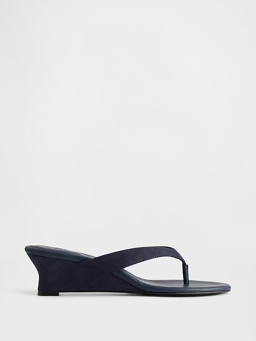 Image number 1 showing, Vegan Leather Wedge Thong Sandals