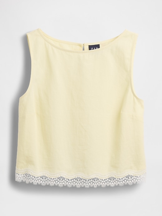 Image number 5 showing, Linen-Blend Lace-Hem Crop Shell Top