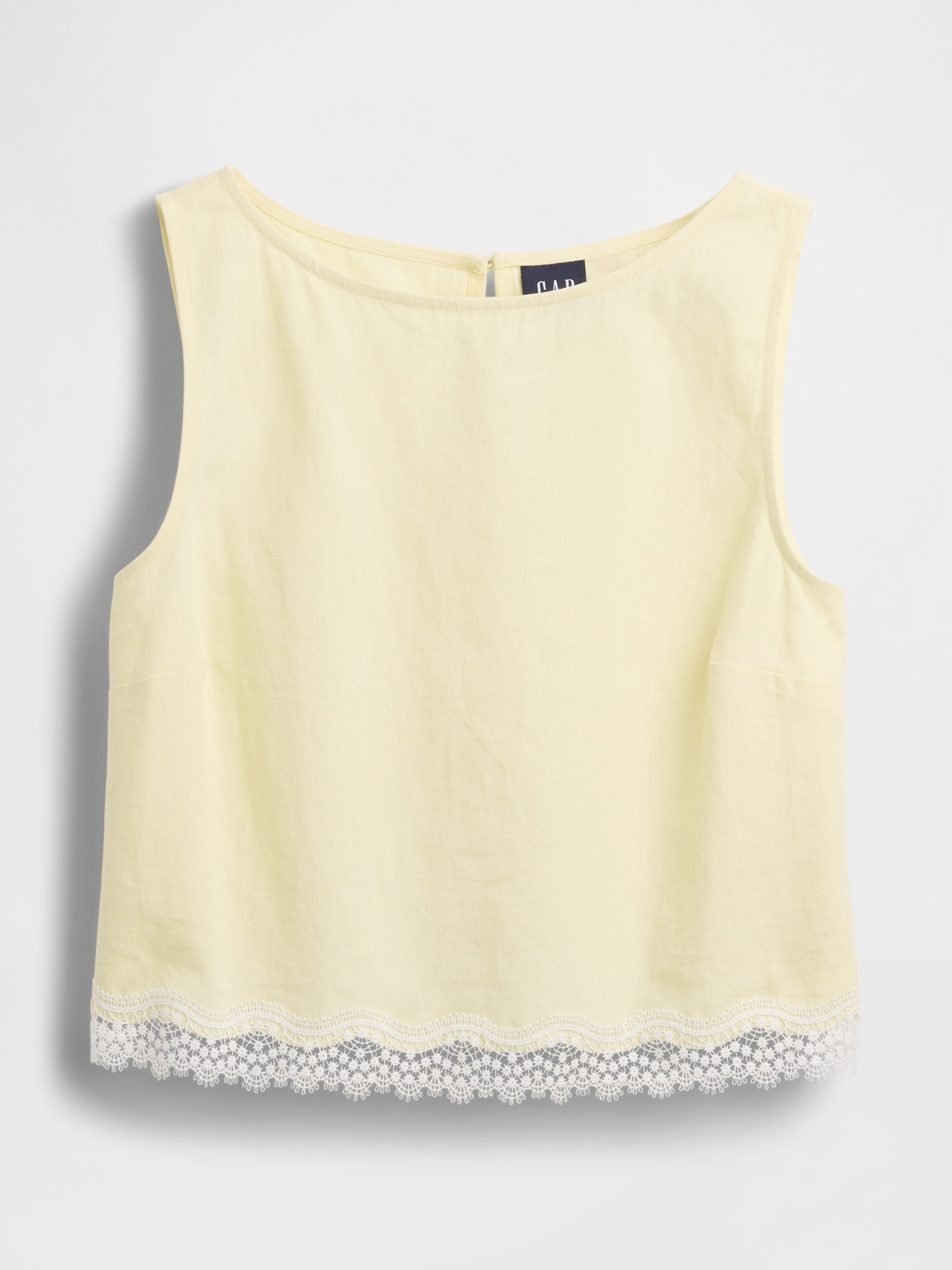 Женский топ Gap Linen-Blend Lace-Hem Crop Shell Top, цвет: Жёлтый — фото 5