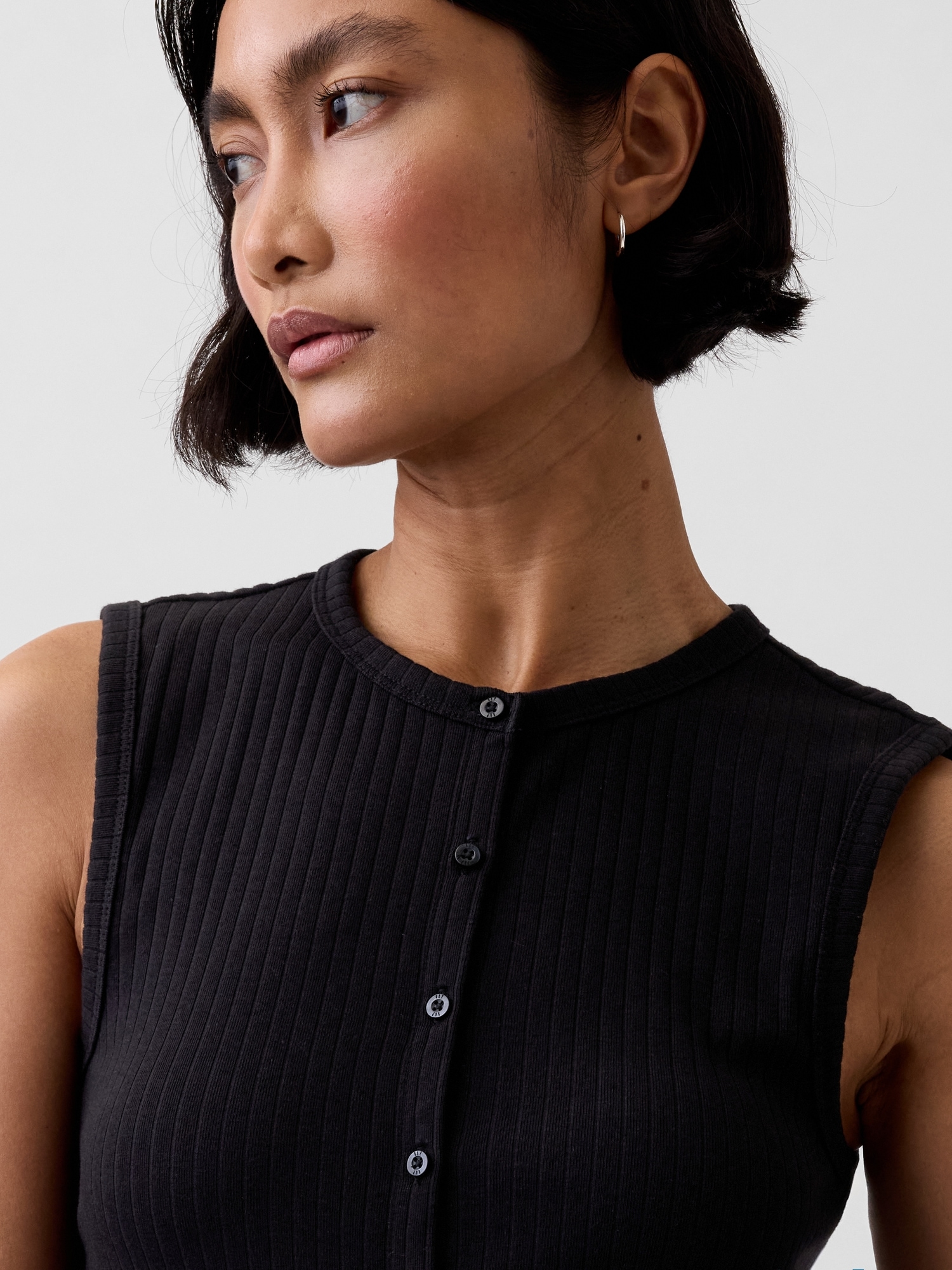 Modern Wide Rib Button-Front Top