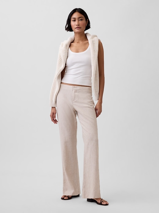 Image number 6 showing, Low Rise Linen-Blend Flare Pants
