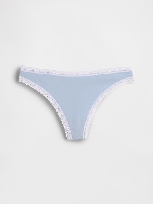 Image number 4 showing, Organic Stretch Cotton Lace-Trim Thong