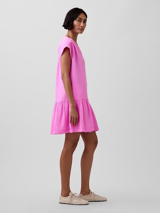 Image number 3 showing, Cotton Gauze V-Neck Tunic Dress