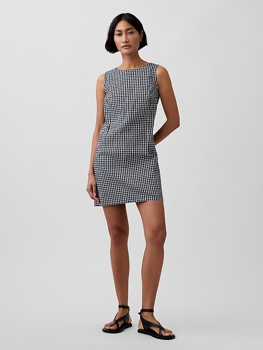Image number 1 showing, Gingham Denim Shift Mini Dress