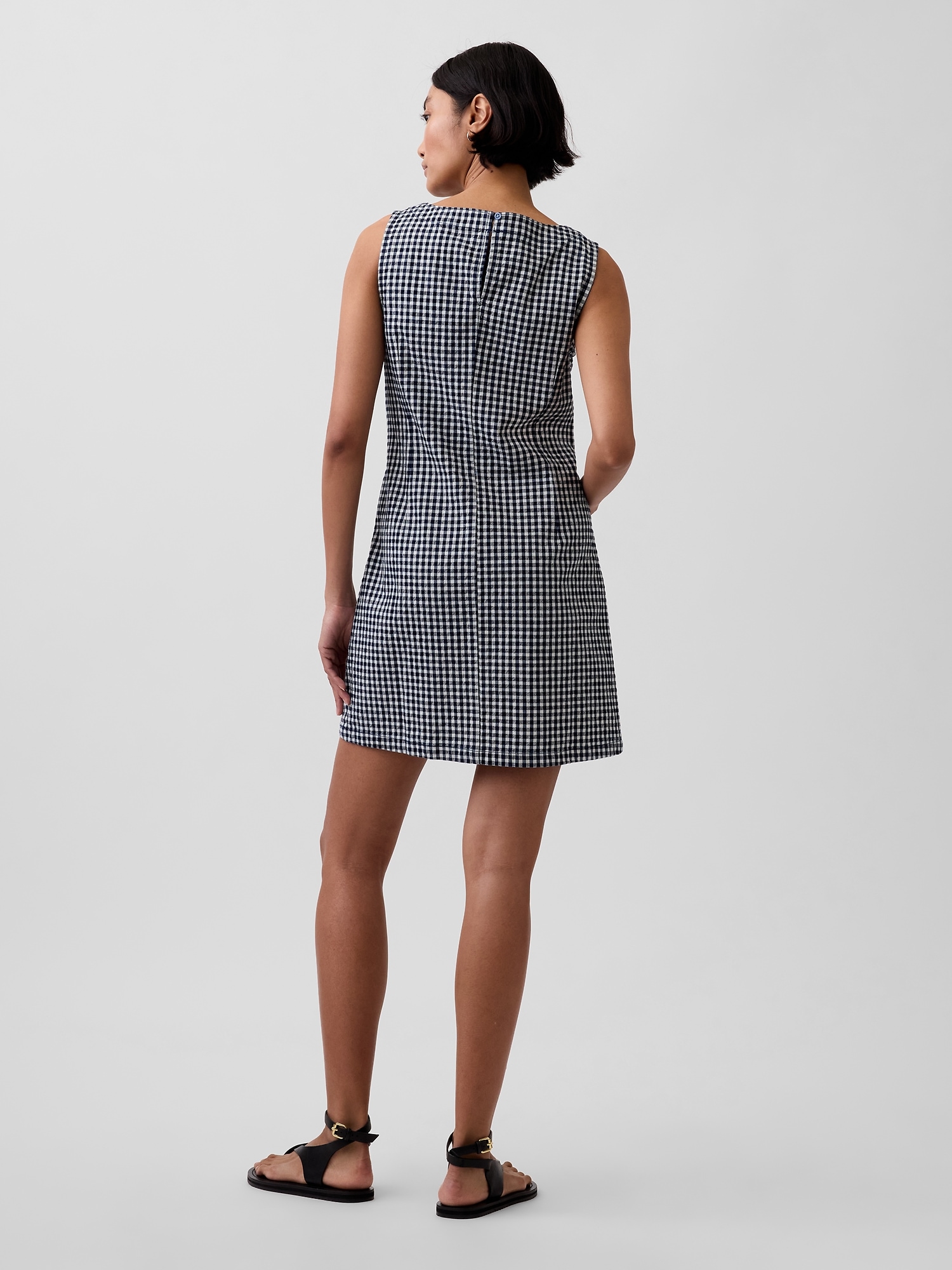 Gingham Denim Shift Mini Dress